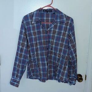 Coupe plaid button down shirt with embroidery